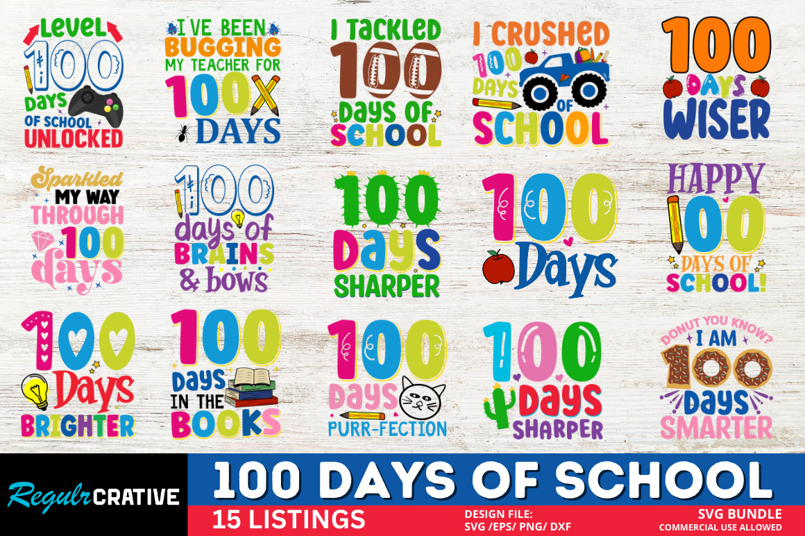 100 Days Of School Svg PNG Design Bundle