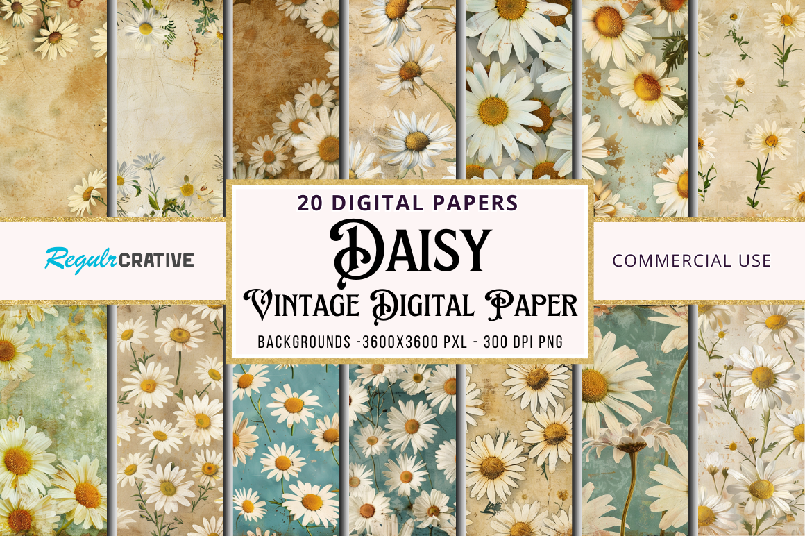 Daisy Vintage Digital Paper Bundle