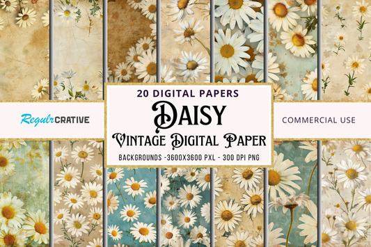 Daisy Vintage Digital Paper Bundle