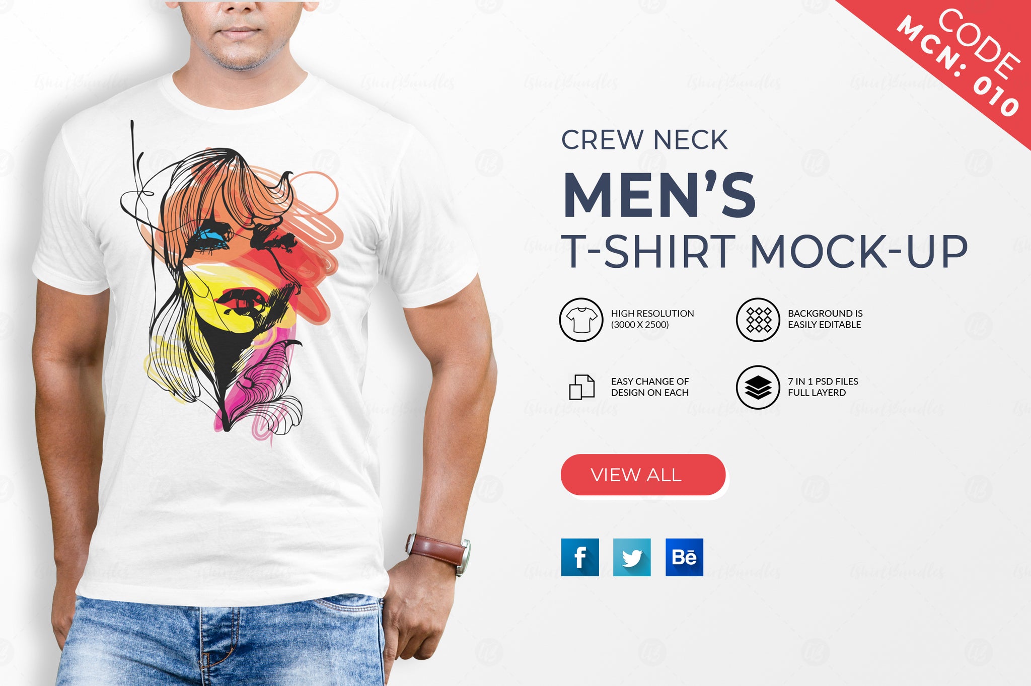 07 Editable Men’s Crew Neck T-Shirt Mock-Ups Bundle