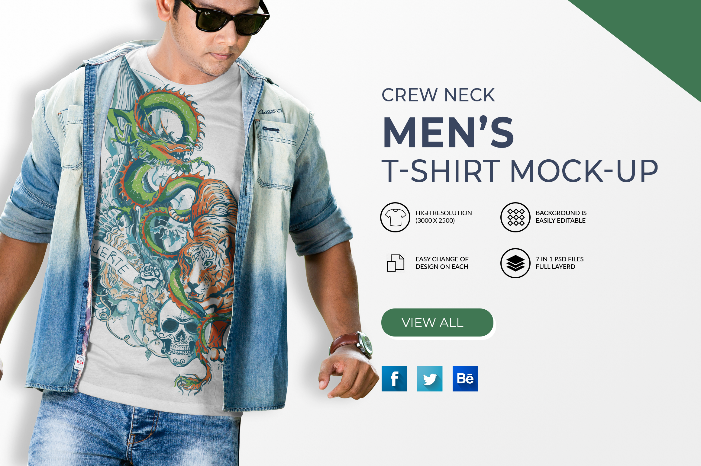 7 Editable Men’s Crew Neck T-Shirt Mock-Ups Bundle