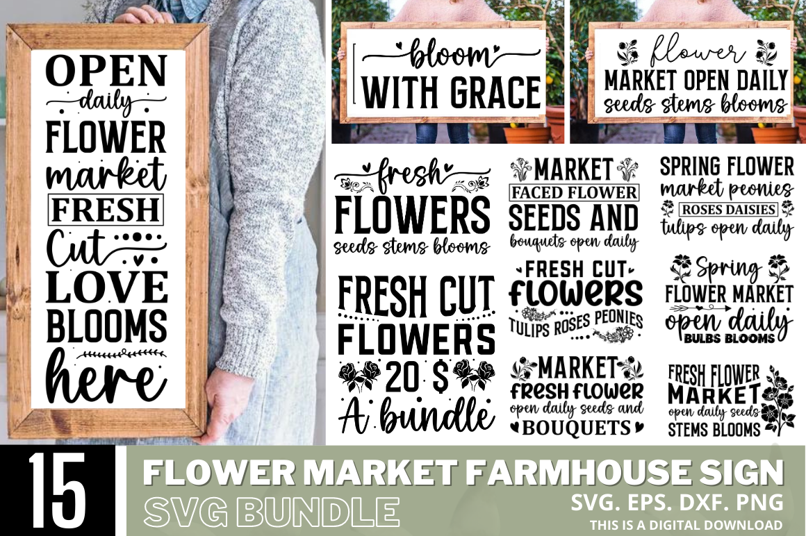 Flower Market Sign SVG PNG Designs  Bundle