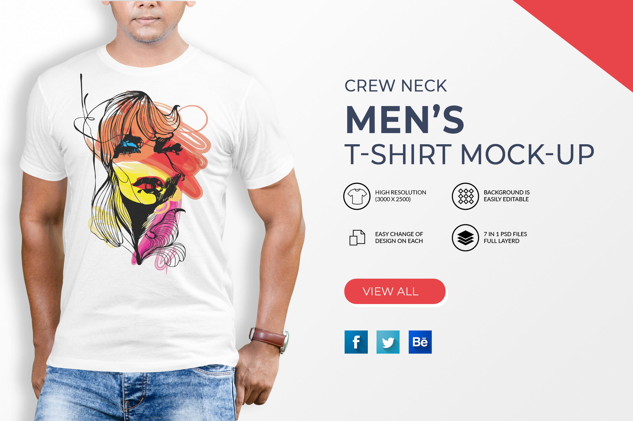 7 Editable Men’s Crew Neck T-Shirt Mock-Up Bundle