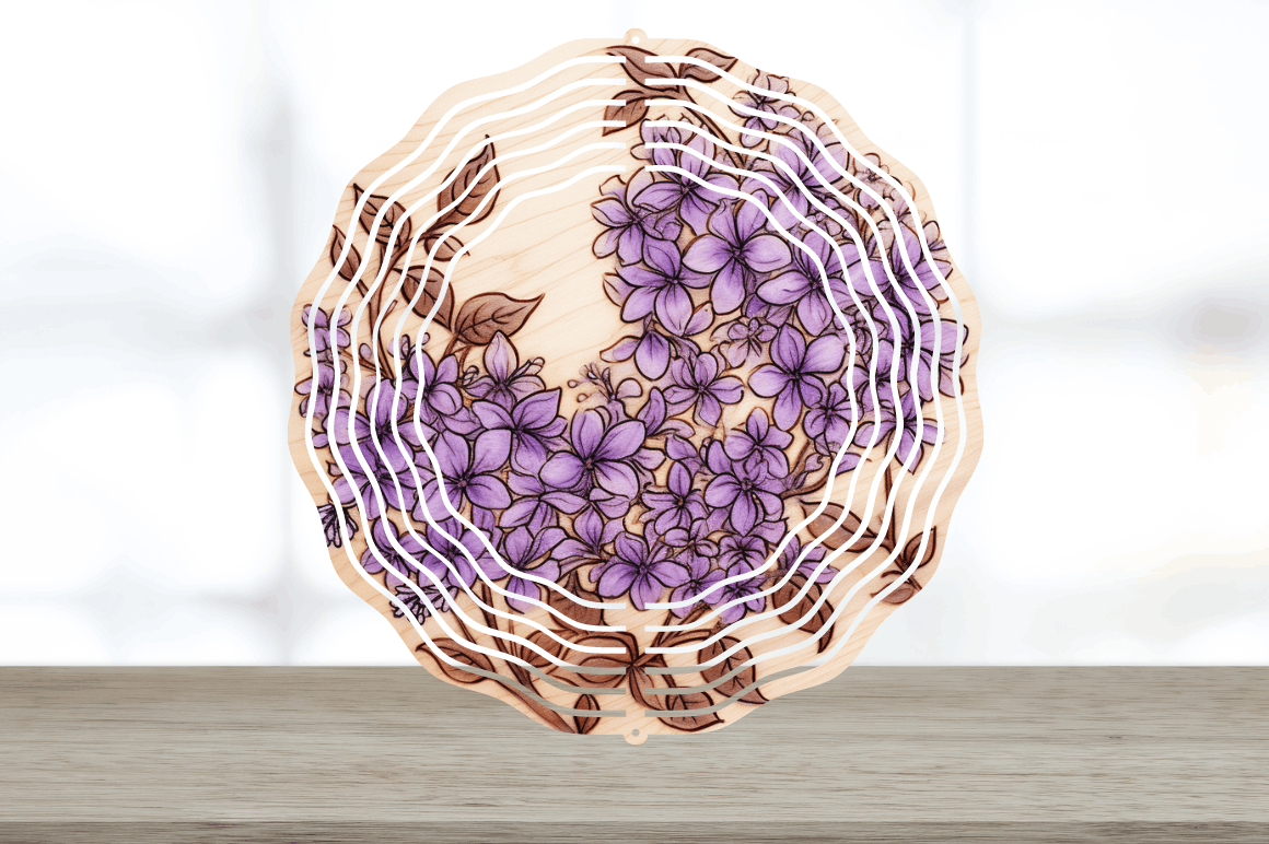 Wood Burned Lilac Flowers Wind Spinner Bundle