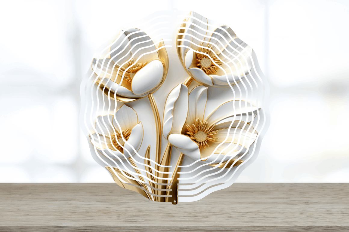 3d Gold Tulip Flowers Wind Spinner Bundle