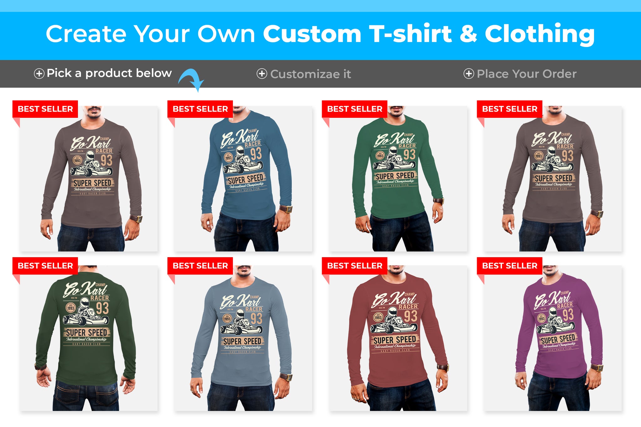 4 Editable Men's Long Sleeve Crew Neck T-Shirt Mockup Bundle