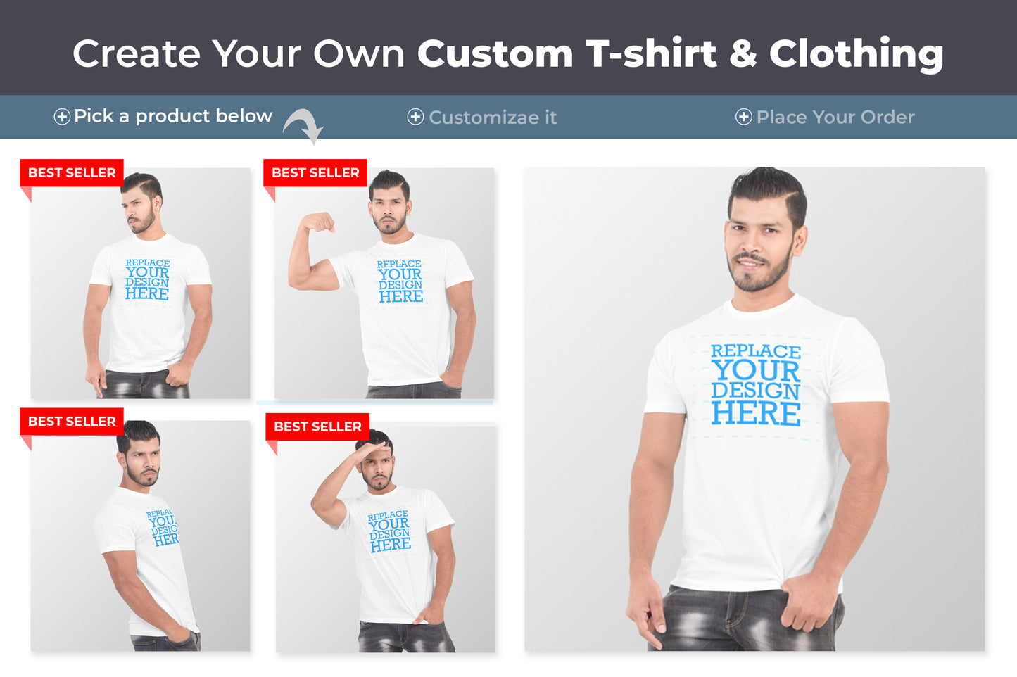 5 Editable Men’s T-Shirt Mock-Up Bundle – Realistic & Stylish Mock-Up Pack Vol-3