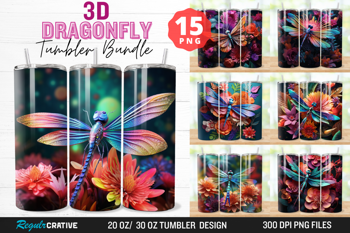 3D Dragonfly Tumbler Wrap Bundle