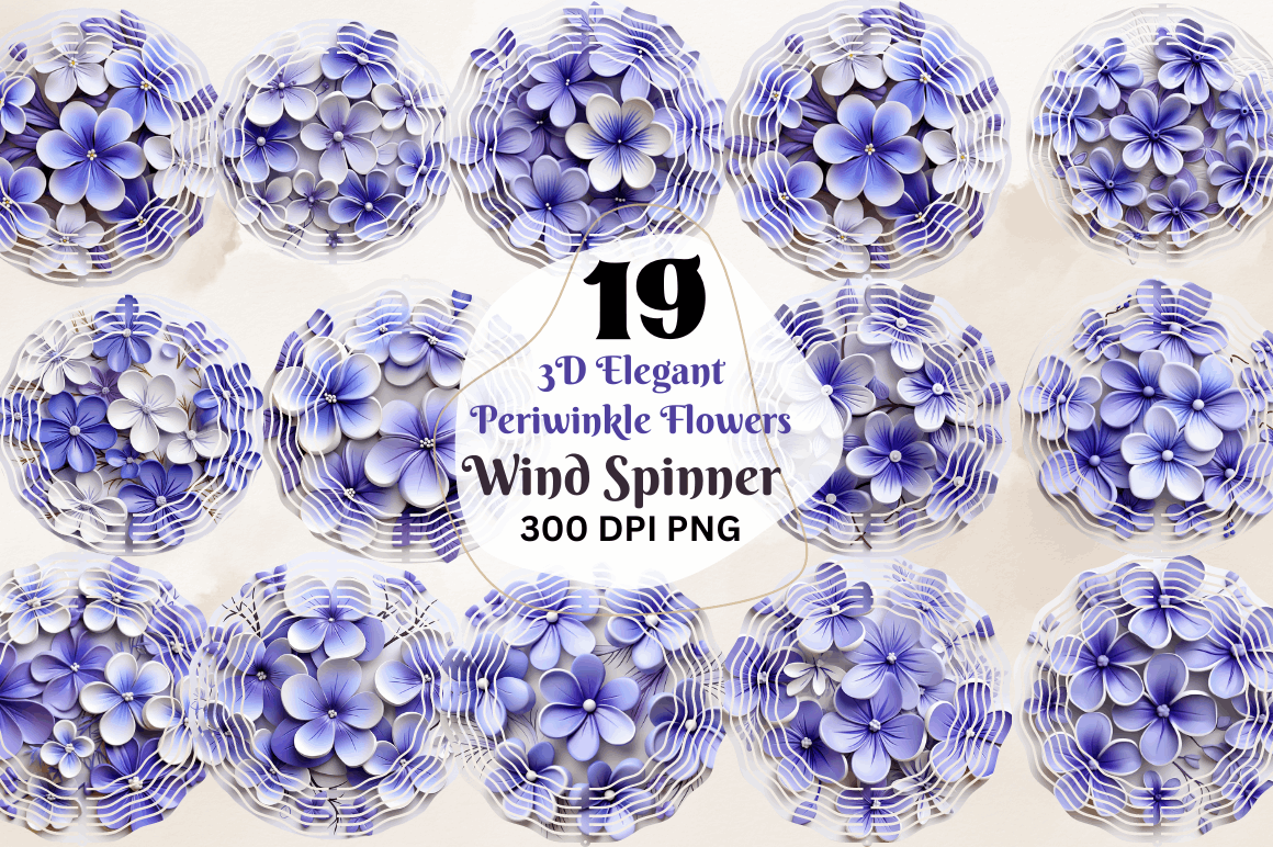 3D Elegant Periwinkle Flowers Wind Spinner Bundle