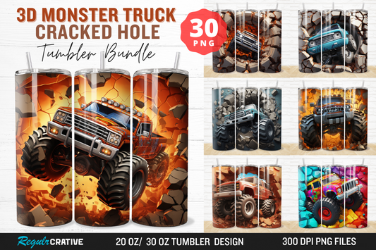 3D Monster Truck Cracked Hole Tumbler Bundle