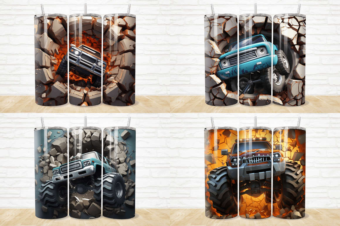 3D Monster Truck Cracked Hole Tumbler Bundle