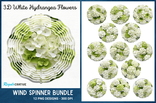 3D White Hydrangea Flowers Wind Spinner Bundle