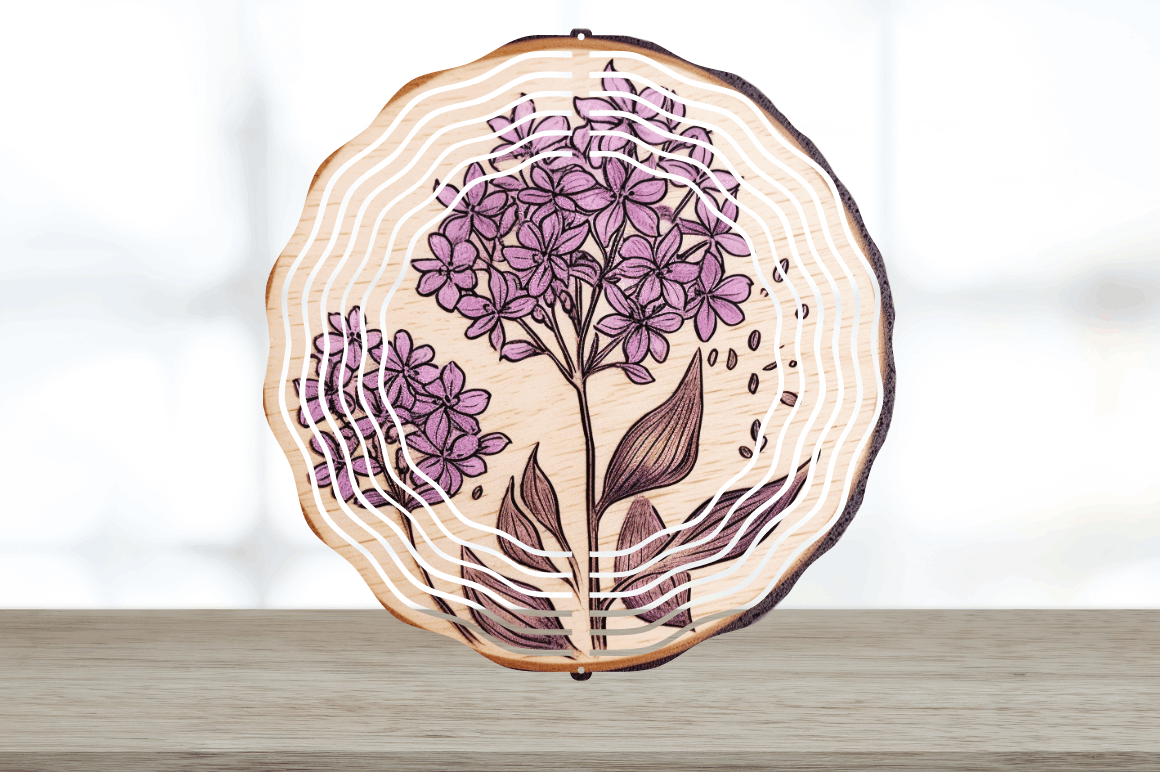 Wood Burned Lilac Flowers Wind Spinner Bundle