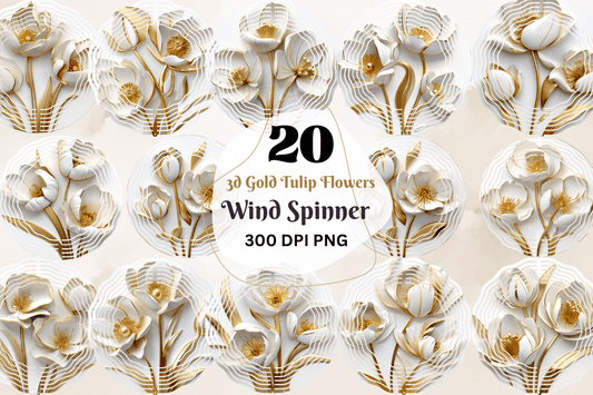 3d Gold Tulip Flowers Wind Spinner Bundle