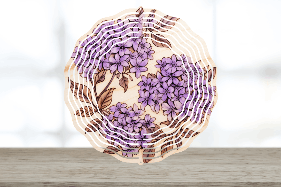 Wood Burned Lilac Flowers Wind Spinner Bundle