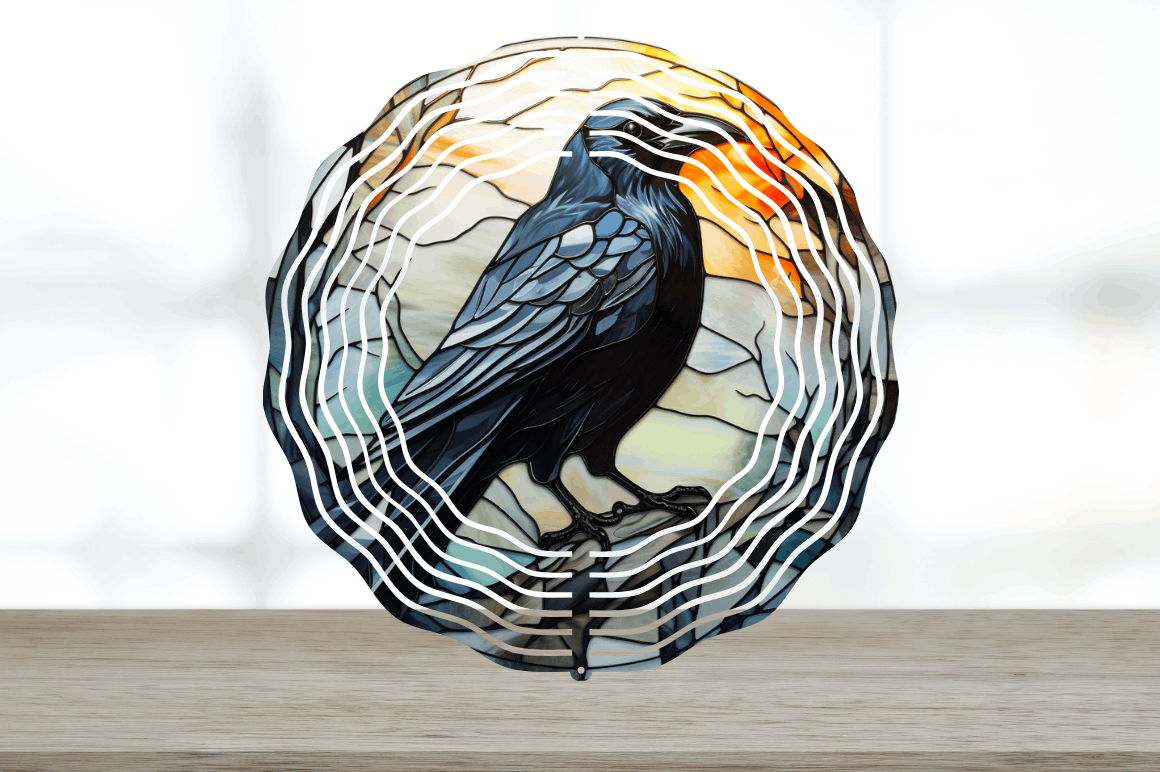 Stained Glass Crow Bird Wind Spinner Bundle