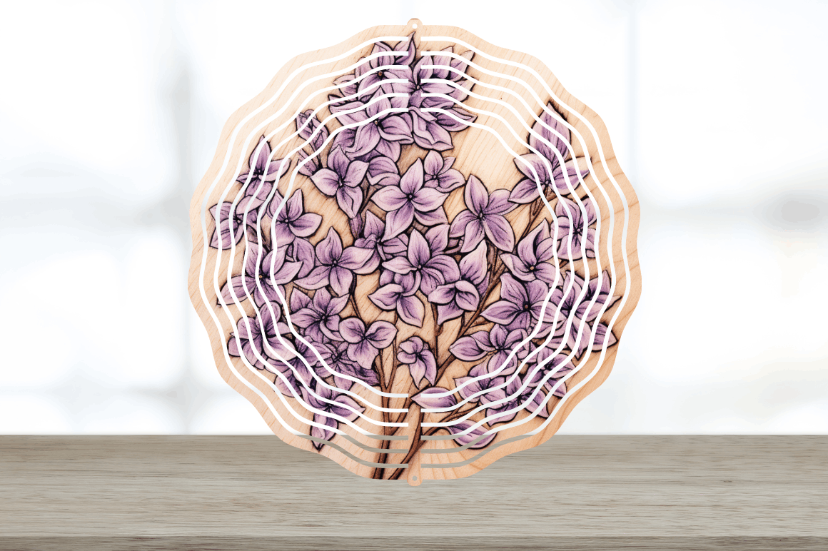 Wood Burned Lilac Flowers Wind Spinner Bundle