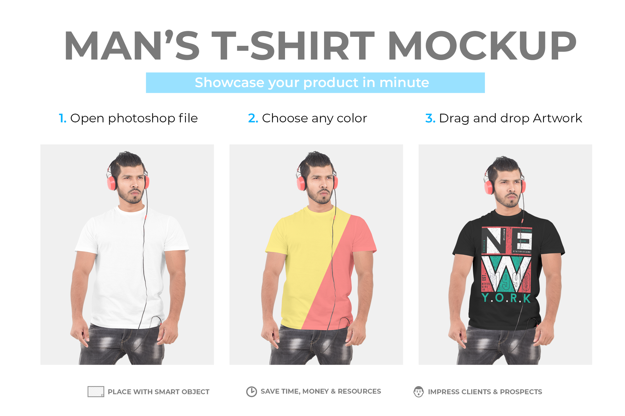 5 Men's T-Shirt Mock-Up Bundle