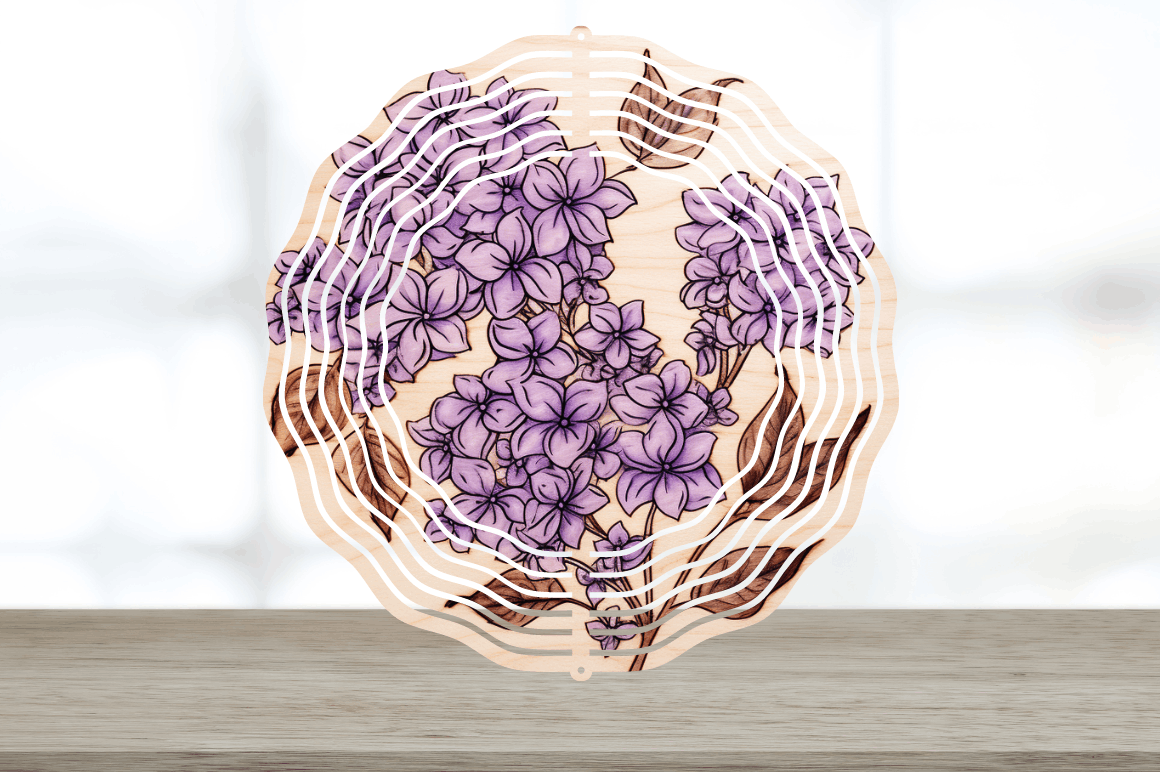 Wood Burned Lilac Flowers Wind Spinner Bundle