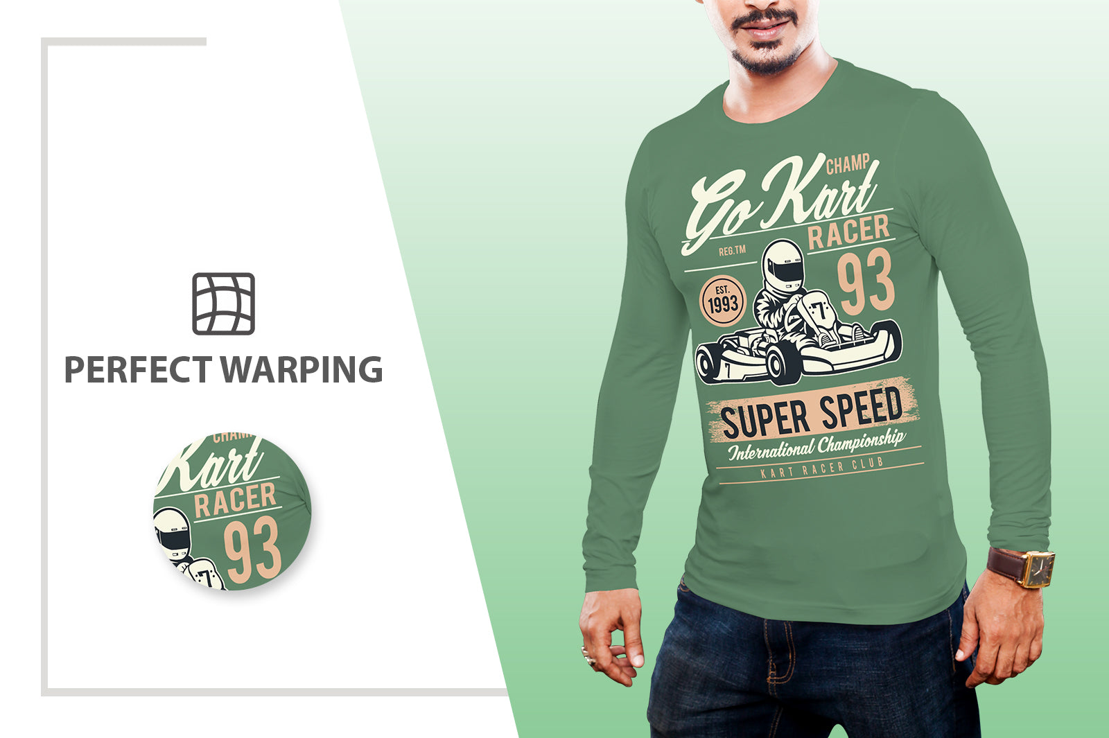 4 Editable Men's Long Sleeve Crew Neck T-Shirt Mockup Bundle