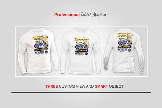 3 Editable Long Sleeve T-Shirt Mockup - Apparel Mock-Ups Bundle