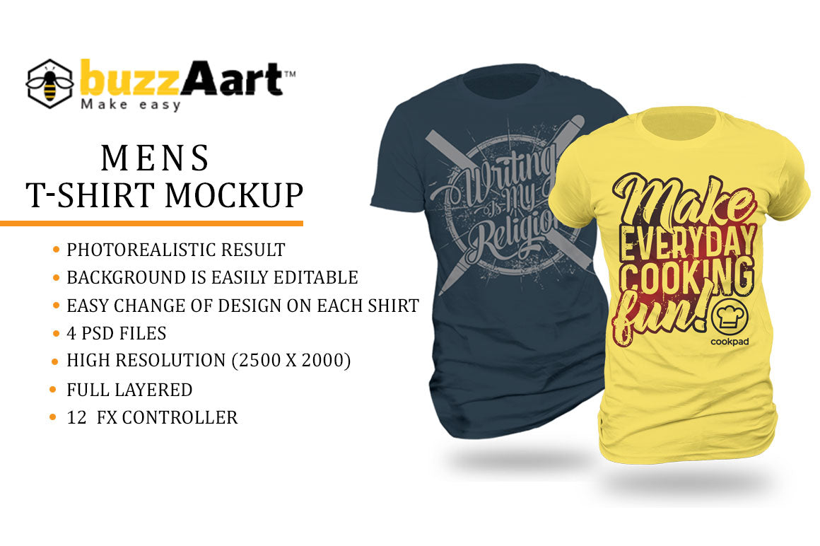 4 Editable  Men's T-Shirt Mockup PSD Bundle