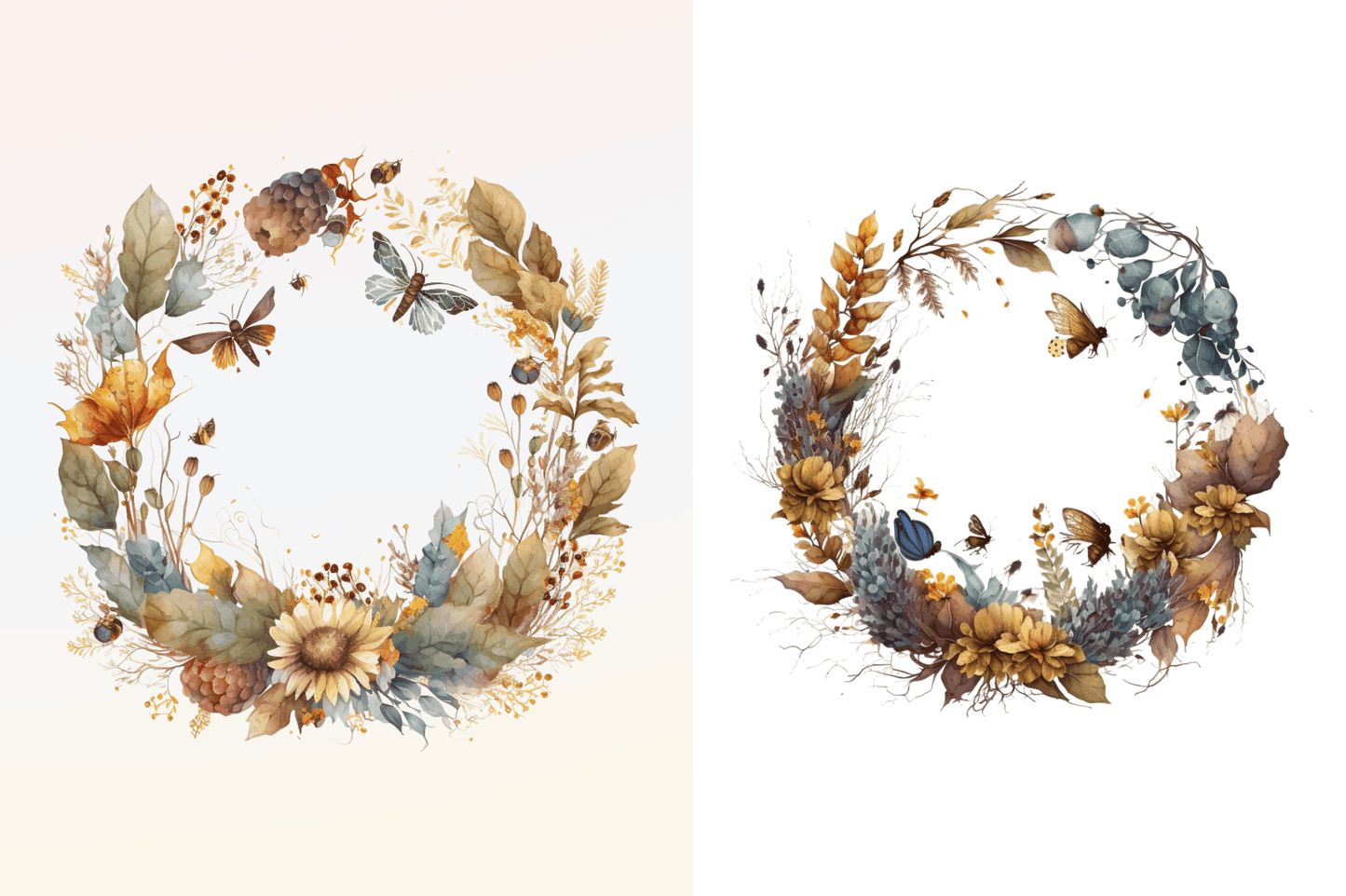 Watercolor Floral Wreath Autumn Clipart Bundle