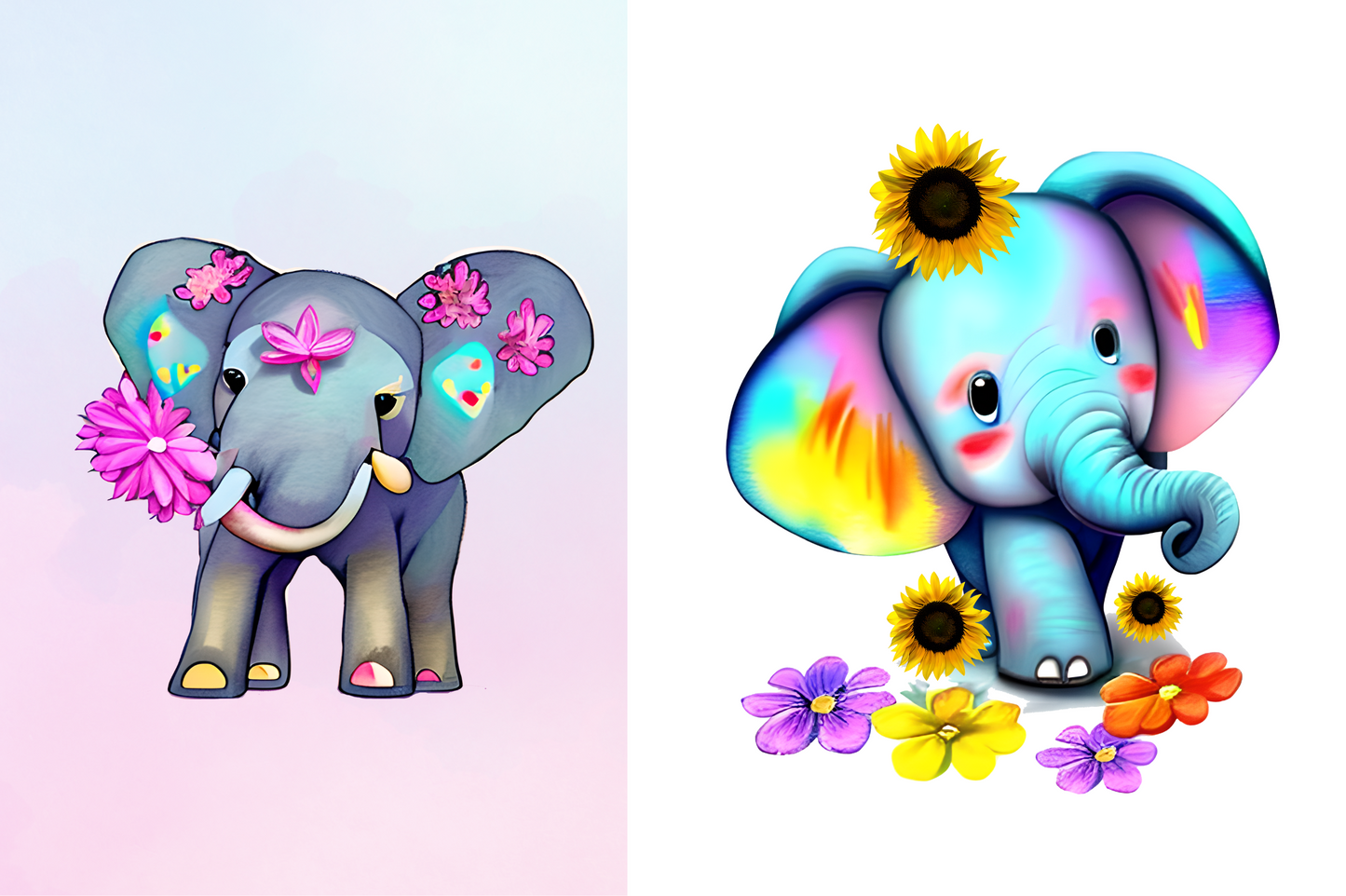 Flower Baby Elephant Sublimation Clipart