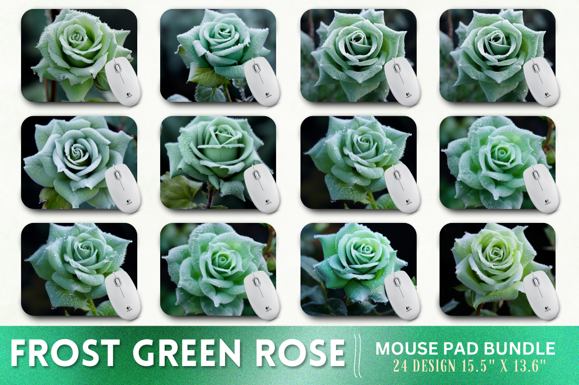 Beautiful Frost Green Rose Mouse Pad