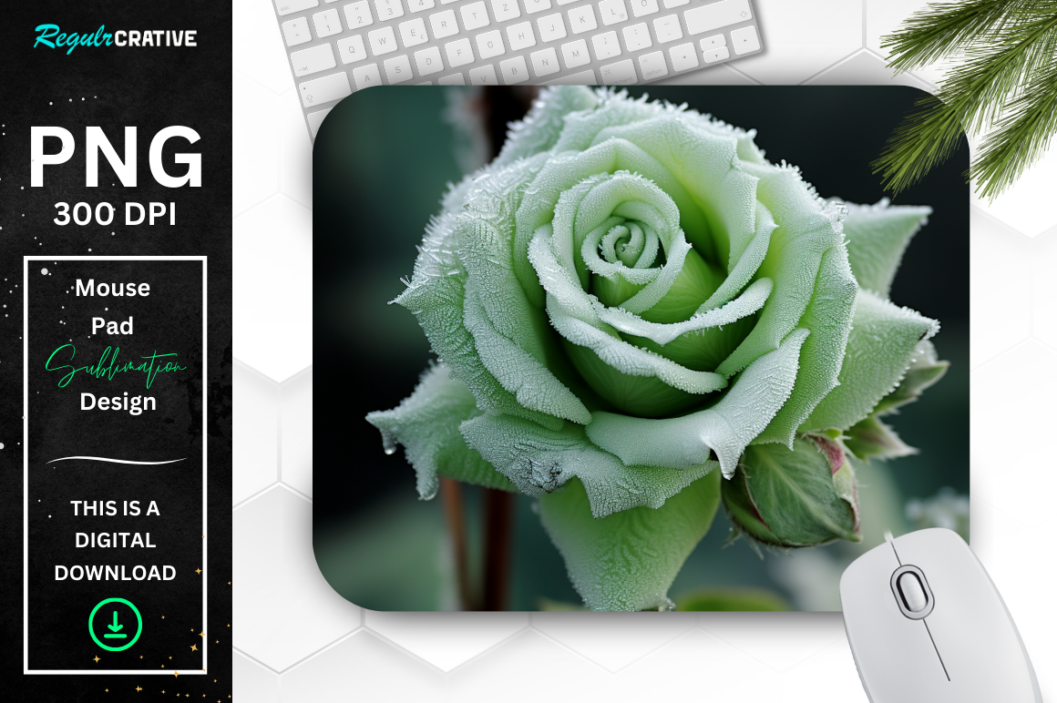 Beautiful Frost Green Rose Mouse Pad