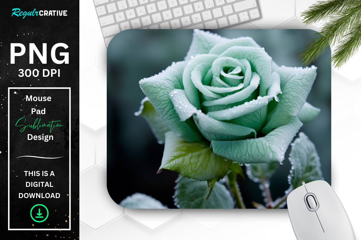 Beautiful Frost Green Rose Mouse Pad