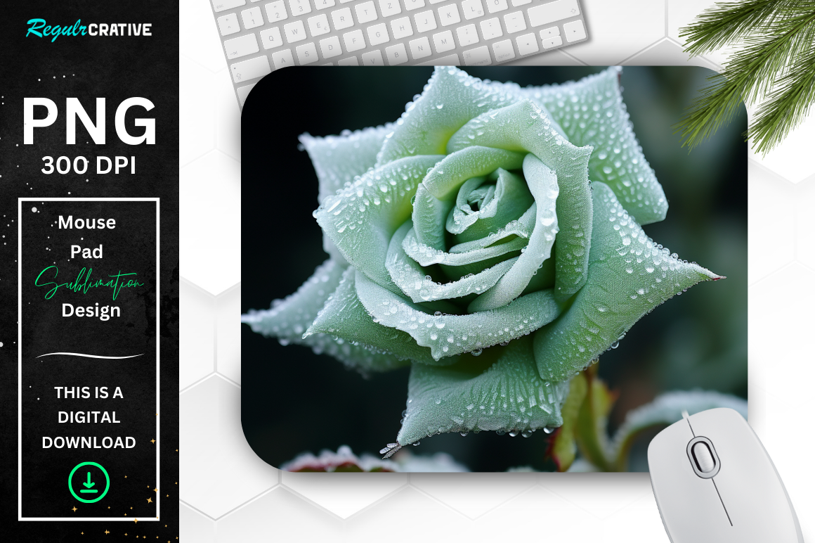 Beautiful Frost Green Rose Mouse Pad