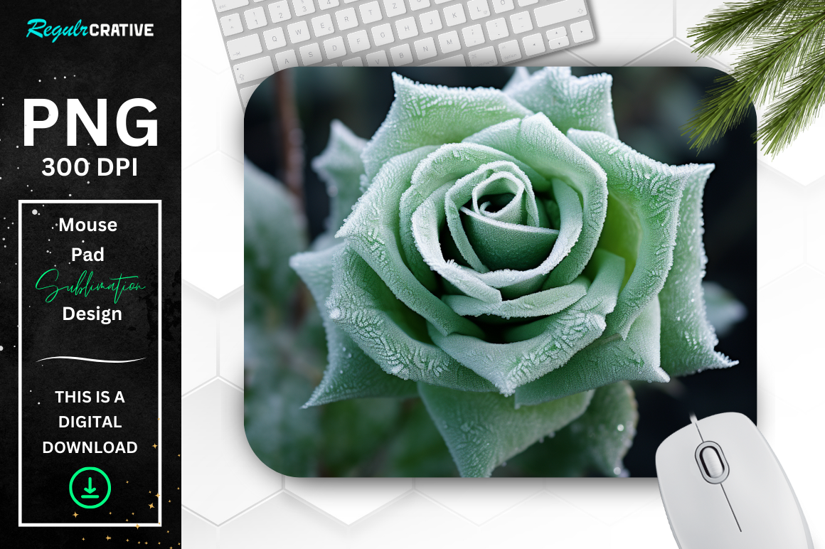 Beautiful Frost Green Rose Mouse Pad