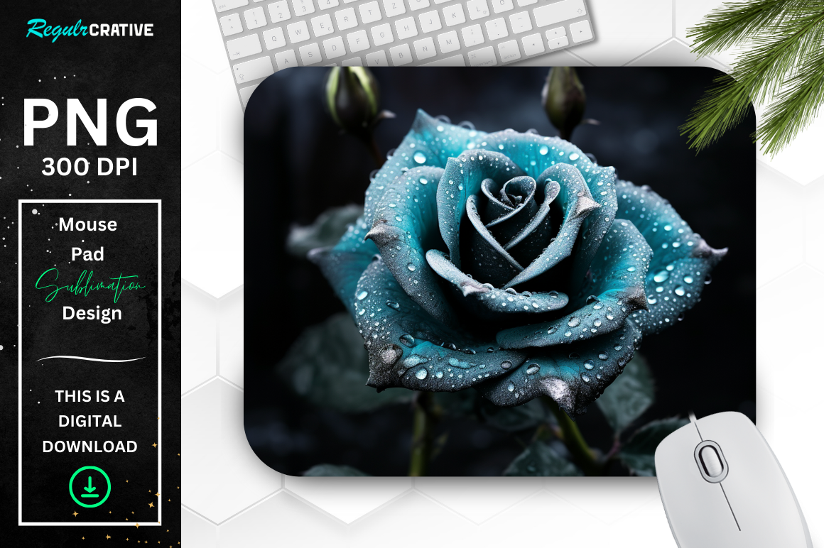 Beautiful Frost Teal Rose Mouse Pad