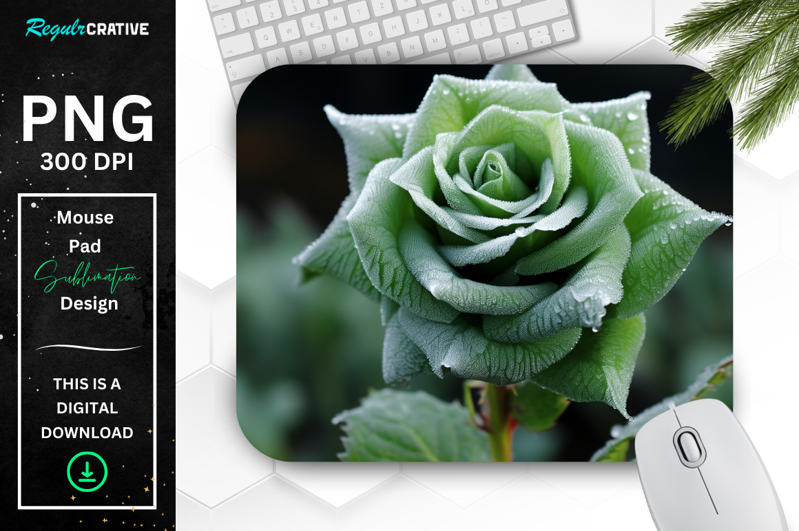 Beautiful Frost Green Rose Mouse Pad