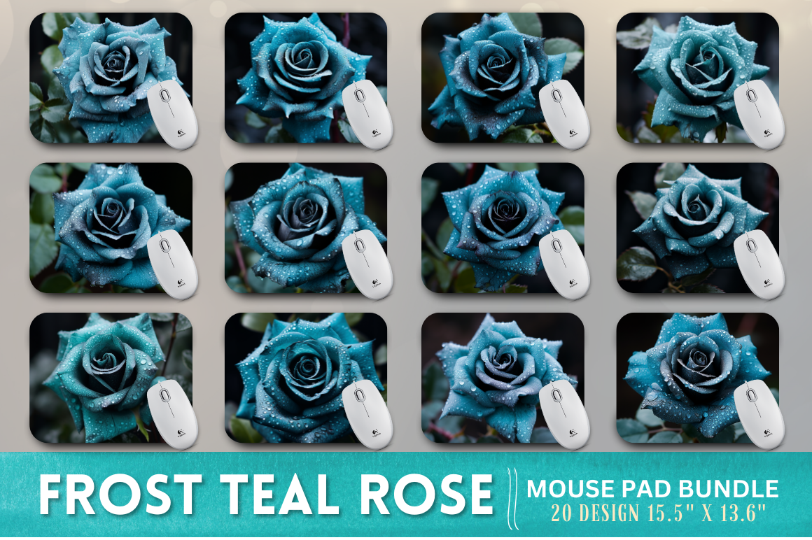 Beautiful Frost Teal Rose Mouse Pad