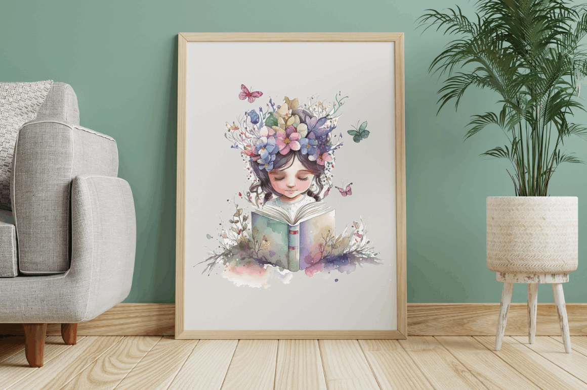 Watercolor Cute Bookworm Fairy Clipart Bundle