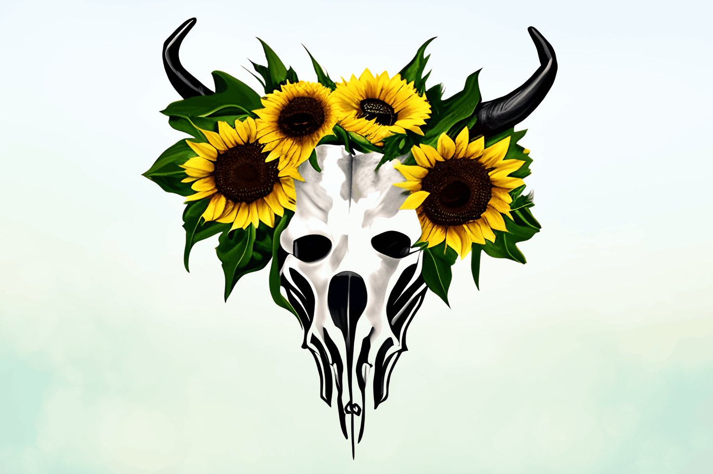 watercolor Boho Sunflower Bull Skull Clipart Bundle