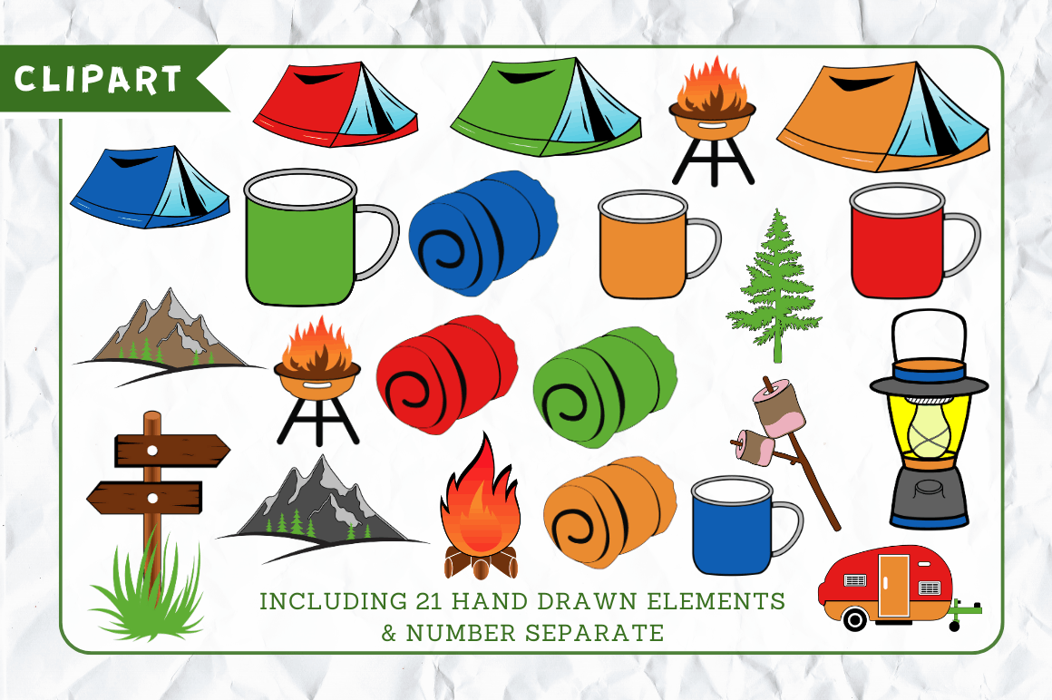 Camping Doodle Alphabet Bundle with Hand Drawn Clipart