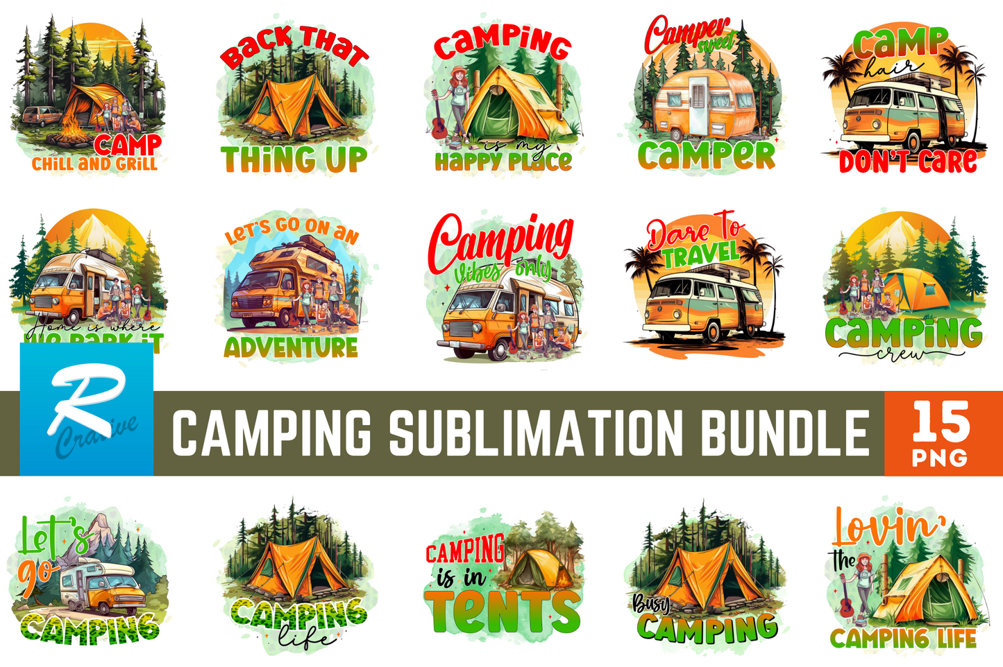 Camping Quotes PNG Sublimation  Design Bundle