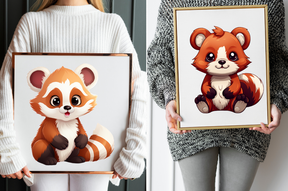 Cartoon Red Panda Clipart Bundle