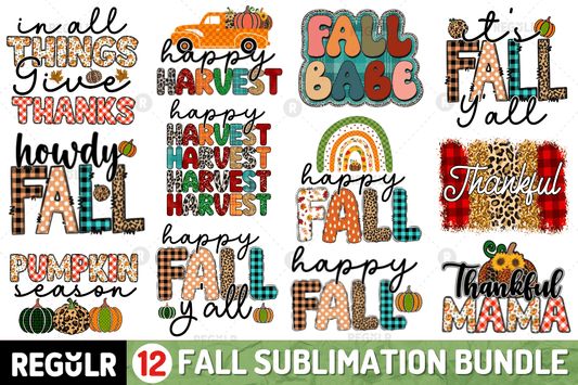 Fall Autumn Sublimation PNG Design Bundle