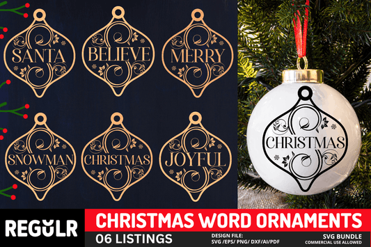 Christmas Word Ornaments SVG Bundle