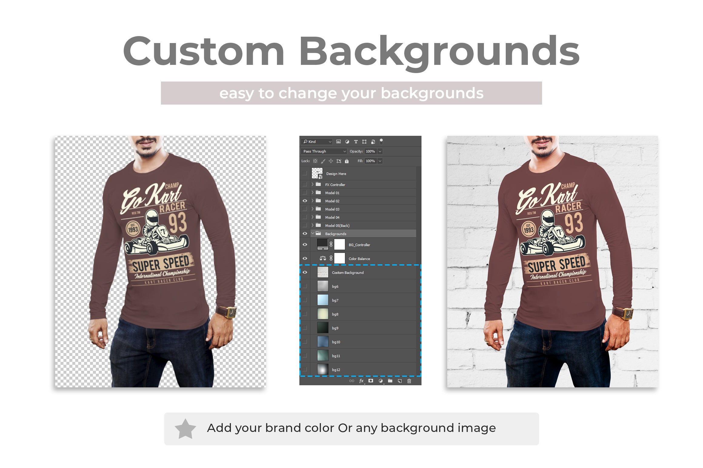 4 Editable Men's Long Sleeve Crew Neck T-Shirt Mockup Bundle