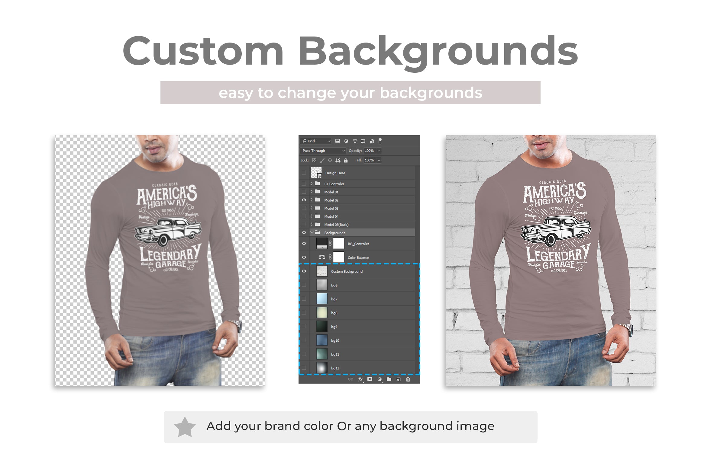 5 Editable Men's Long Sleeve T-Shirt Mockup Bundle