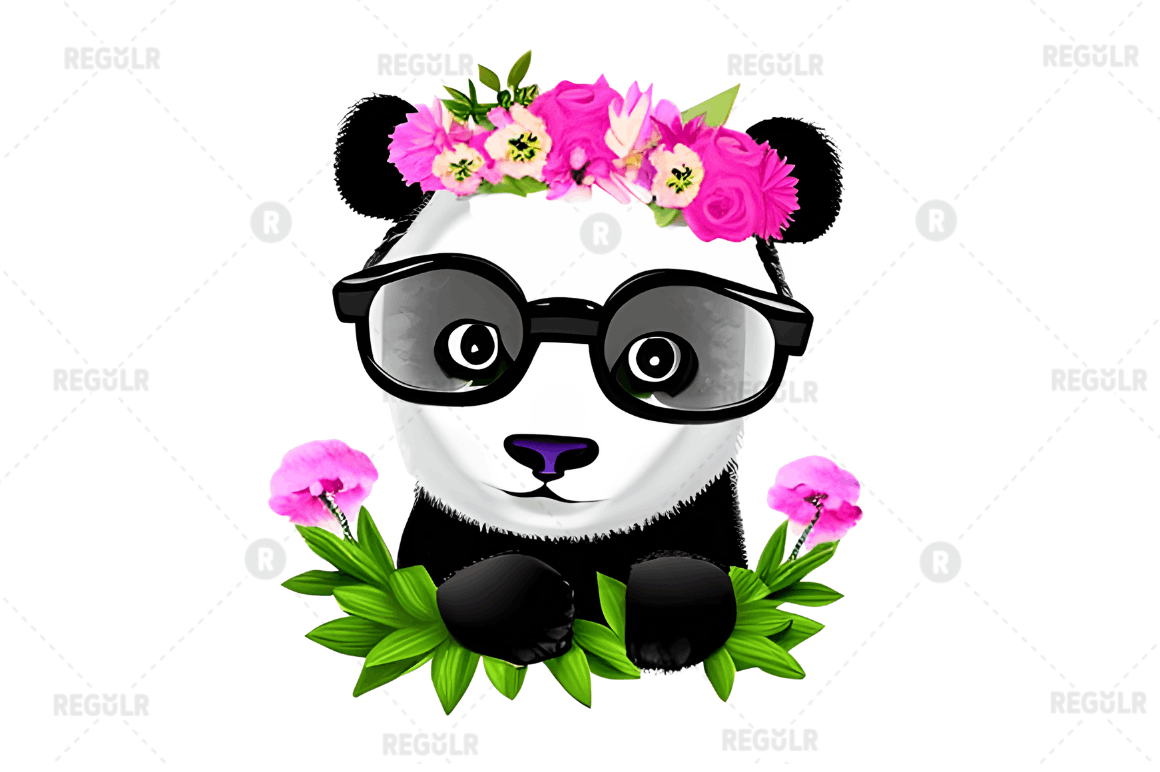 Watercolor Baby Panda and Flower Clipart Bundle