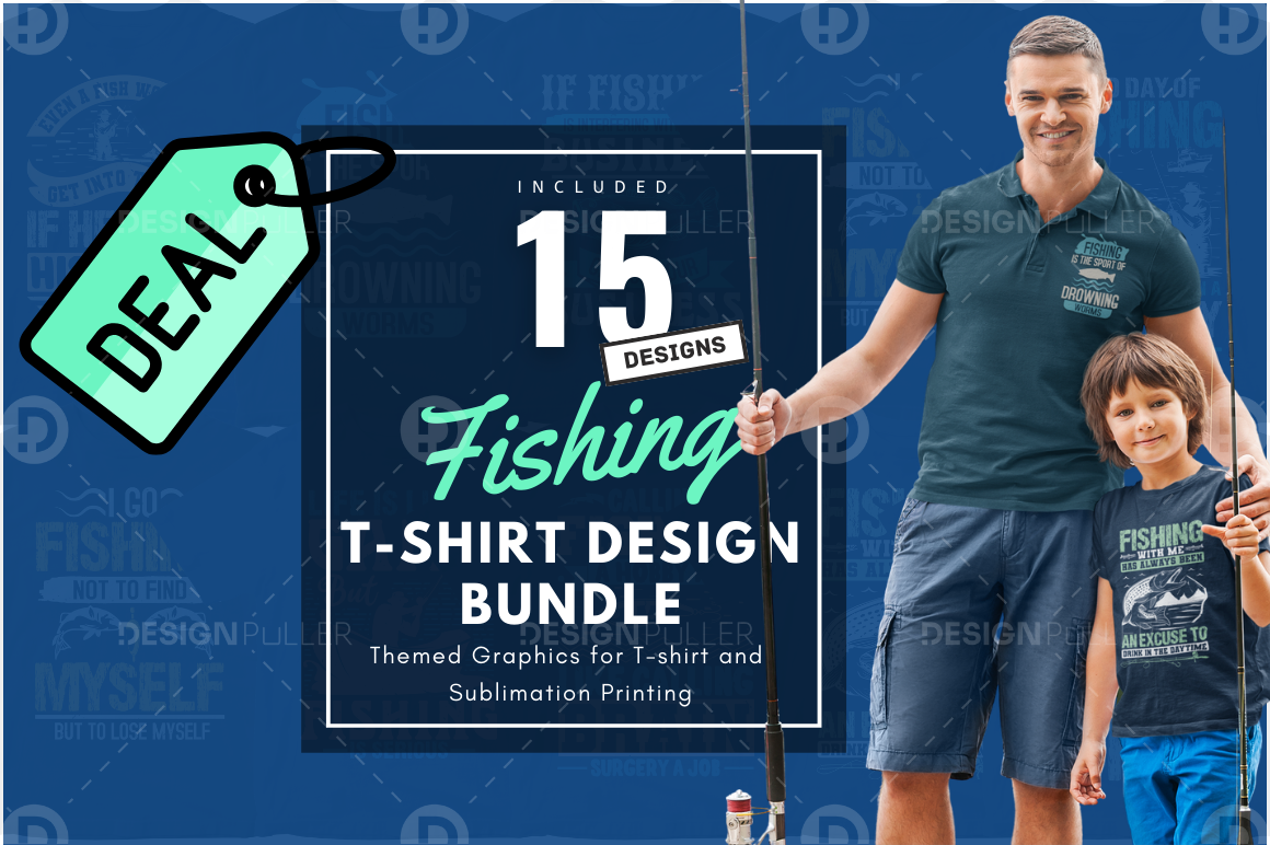 15 Editable Fishing T-Shirt Designs Bundle