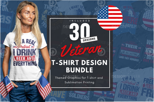 30 Editable Veteran T-Shirt Designs Bundle