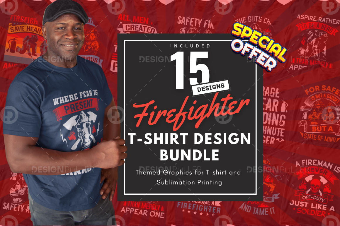 15 Editable Firefighter T-Shirt Designs Bundle