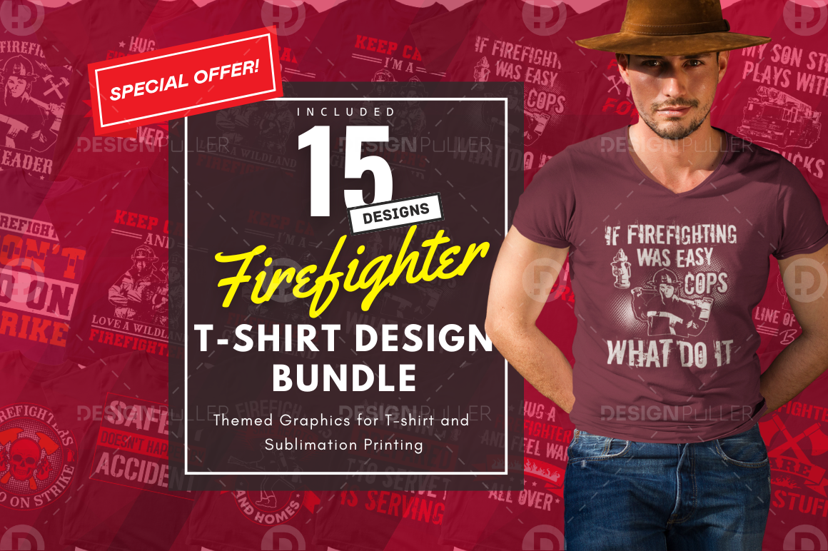 15 Editable Firefighter T-Shirt Design Bundle